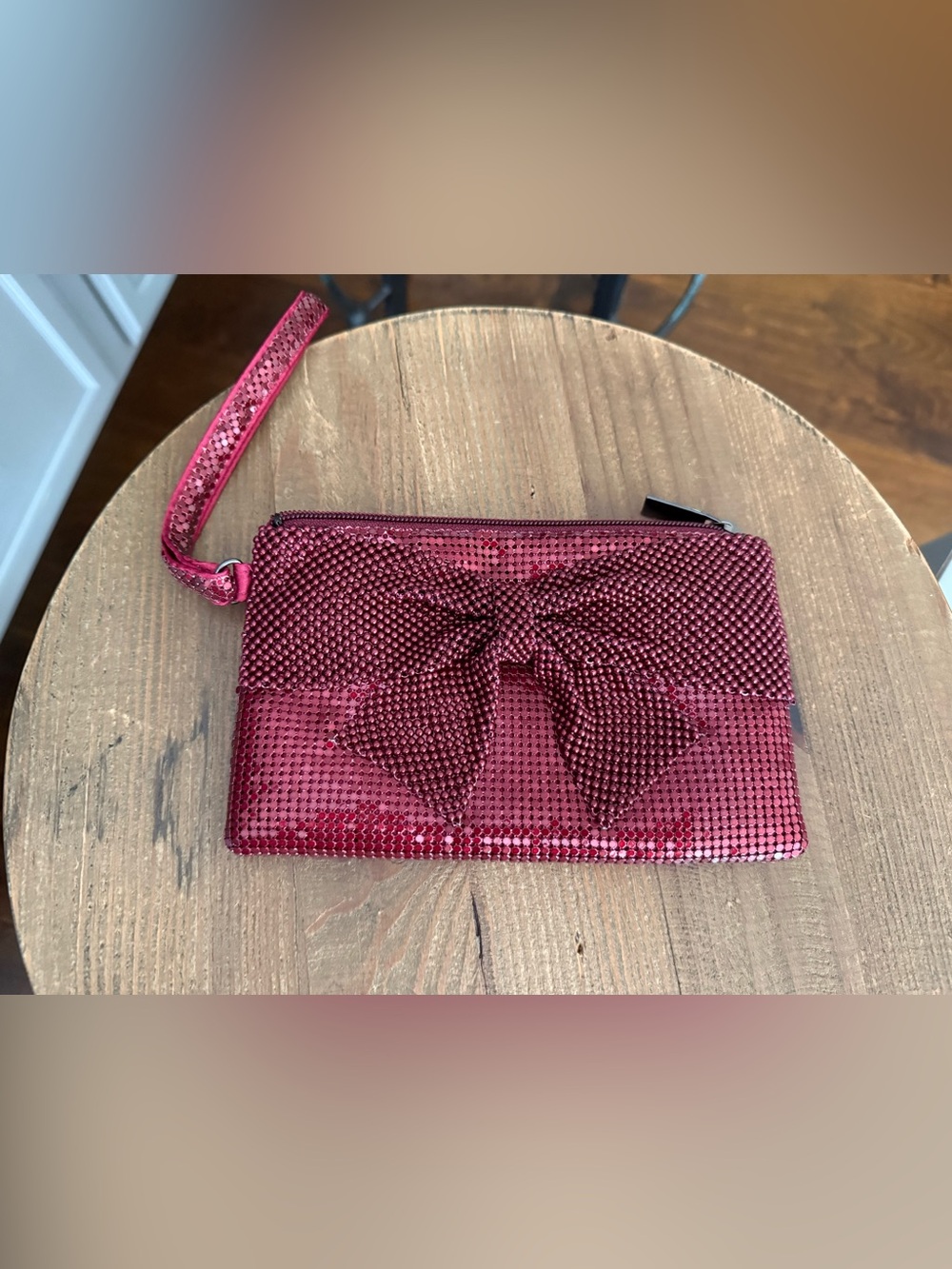 Sparkling Pink Bow Wristlet Clutch